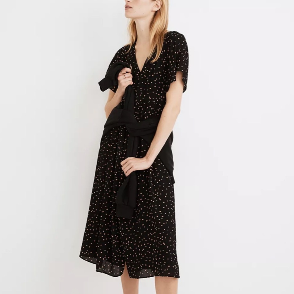 Flutter-Sleeve Button-Front Midi Dress in Confetti Toss